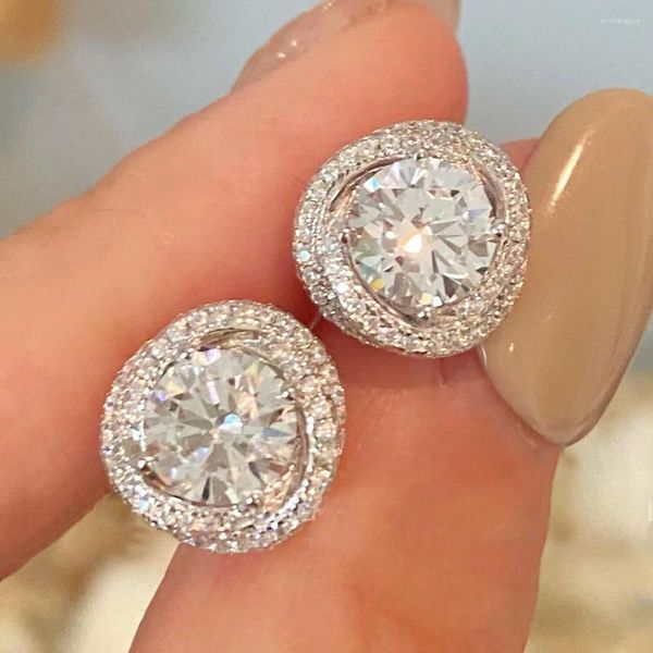 Boucles d'oreilles personnalisées en or blanc massif 10K, 1, 2, 3 ct, pour femmes, anniversaire de mariage, fête de fiançailles, diamant rond Moissanite, romantique