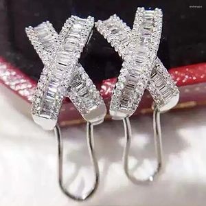 Stud Oorbellen Aangepaste Solid 14K Wit Goud Push Earring Terug Vrouwen X Huwelijksverjaardag Engagement Moissanite Diamond