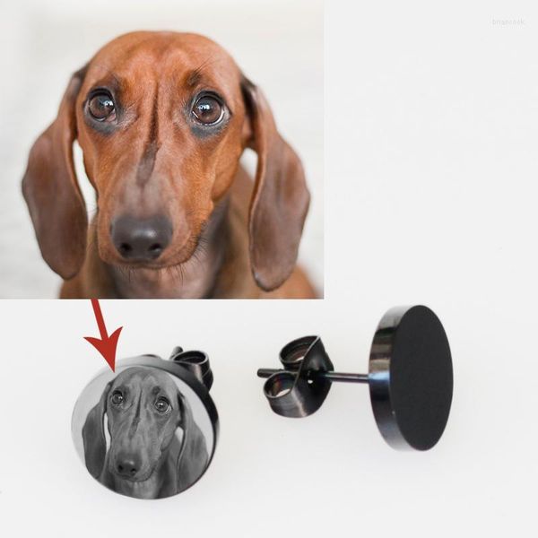 Boucles d'oreilles à tige personnalisées Pet Po Unisexe Noir Cadeaux personnalisés pour parents et amis