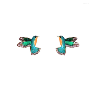 Pendientes De Botón Lindo Colibrí 3D Para Mujeres Niñas Pequeño Animal Pequeño Mascota Esmaltado Verde Azul Naranja Pájaros Destacados