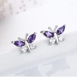 Boucles d'oreilles mignonnes en argent sterling 925 papillon violet 7 blancs CZ pour femmes enfants filles enfants bijoux Orecchini Aros Aretes