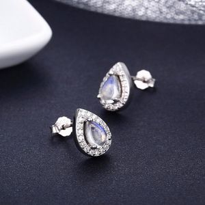 Stud -oorbellen schattig 925 Sterling Silver Tear Drop Pear Natual Moonstones CZ For Women Girls Kid Sieraden Orecchini Aros Aretes