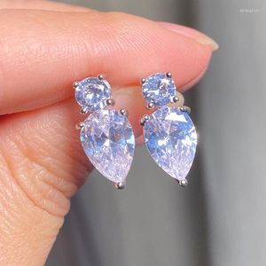 Pendientes de tuerca bonitos pendientes de cristal en forma de gota de agua de Zirconia cúbica de Color azul para mujer joyería de boda de cumpleaños de moda