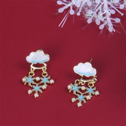 Pendientes de tuerca, colgante de copo de nieve con nube bonita para mujer, accesorios de joyería de Navidad a la moda, ganchos para las orejas