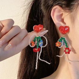 Boucles d'oreilles mignonnes cool coloré fleur en cristal arc perlé acrylique pour femmes bijoux de mode accessoires minimalistes