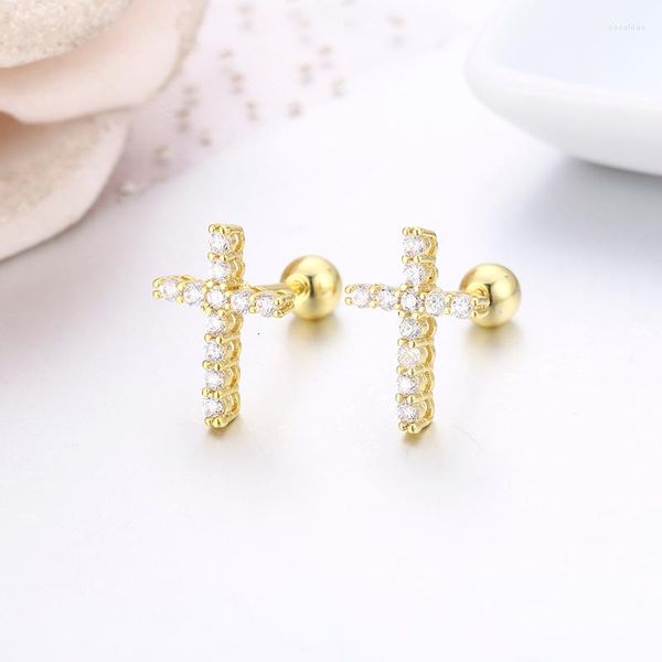 Boucles d'oreilles à tige mignon Corss plein Zircon cubique petite vis arrière pour femmes enfants bébé filles couleur or Piercing bijoux Aros Oorbellen