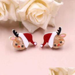 Pendientes de perno lindo ciervo acrílico mini animales de navidad joyería de oreja de dibujos animados para mujeres niñas accesorios piercing oreja aros gota del otutp