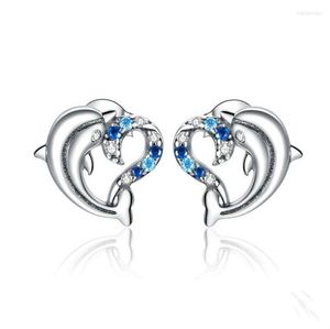 Stud-oorbellen schattige dolfijn voor vrouwen romantisch blauw zirkon hartvormige vrijetijdsfeest voortreffelijke sieraden geschenken