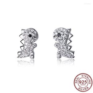 Stud -oorbellen schattige Dragon Earring Fashion Pure Silver Jewelry Small Dinosaur Romantic Anniversary Gift Zirconia