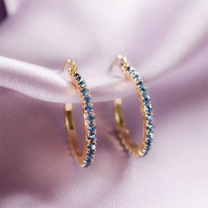 Boucles D'Oreilles Mignon Femme Bleu Cristal Pierre Charme Or Couleur Vintage Ronde Double Mariage Pour WomenStud