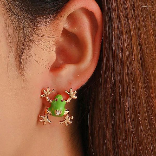 Pendientes de tuerca con forma de rana para mujer y niña, aretes pequeños de Metal verde con dibujos de animales, joyería de fiesta a la moda