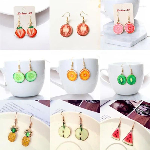 Pendientes de tuerca con forma de fruta, acrílico, fresa, tomate, naranja, sandía, kiwi, manzana, piña, regalo delicado para mujeres y niñas