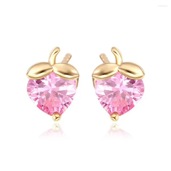 Boucles d'oreilles mignonnes en forme de cœur, Zircon cubique multicolore, fraise, petit pour enfants filles, bijoux en or antiallergiques