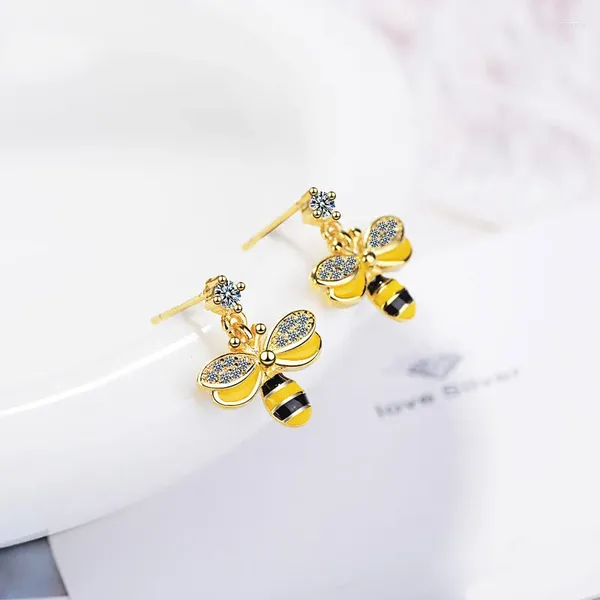 Pendientes de tachuelas Lindo arete de abeja de miel para mujeres dama dama fina joyería regalo S925 circón plateado