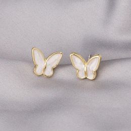 Boucles d'oreilles à tige mignon Style coréen papillon pour les femmes minimaliste couleur or émail Animal bijoux cadeau de fête