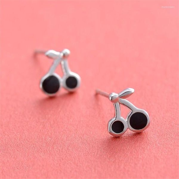 Boucles d'oreilles à tige mignonne petite cerise époxy noir pour femme filles mode créative couleur argent accessoires de fête SE274