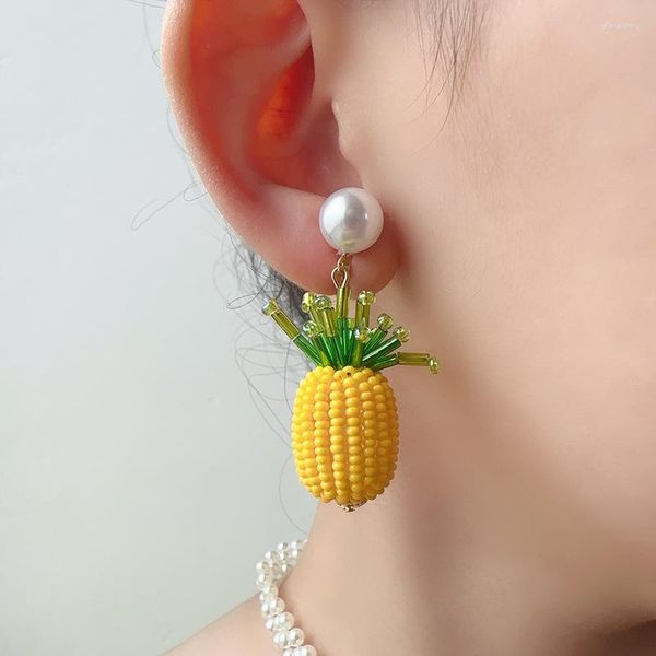 Pendientes de tuerca con Clip para oreja de piña pequeña y fruta, tachuelas personalizadas con forma dulce, étnico para mujer, regalo de verano 0342