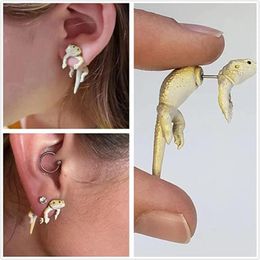Stud -oorbellen schattig hagedis vrouwelijke accessoires sieraden simpel ongebruikelijke 3D dier oor noppen cadeau voor vrouwen 2024