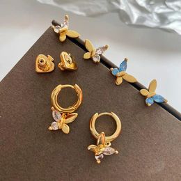 Boucles d'oreilles papillon pour femmes, jolies boucles d'oreilles à la mode, bijou d'insecte en cuivre plaqué or, bijoux d'oreille, accessoires féminins