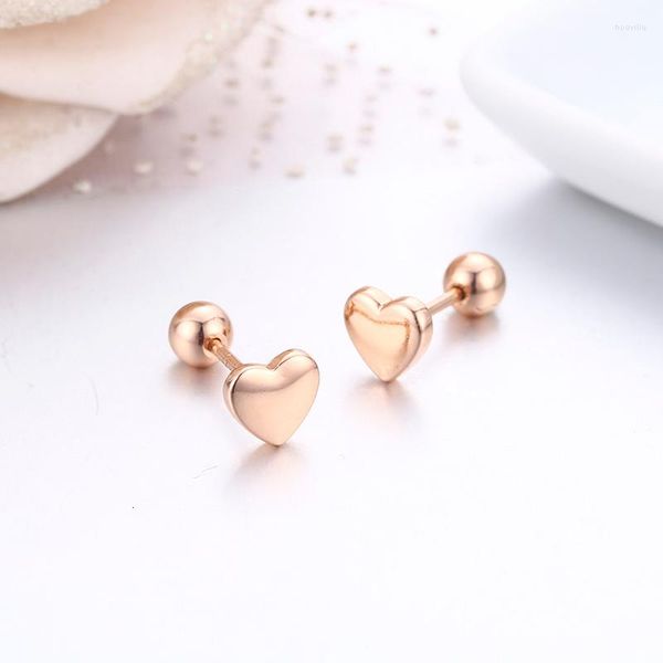 Pendientes de tuerca Mini pequeño corazón de melocotón tornillo trasero para mujeres niños bebés niñas latón Color oro Piercing joyería Oorbellen Aros