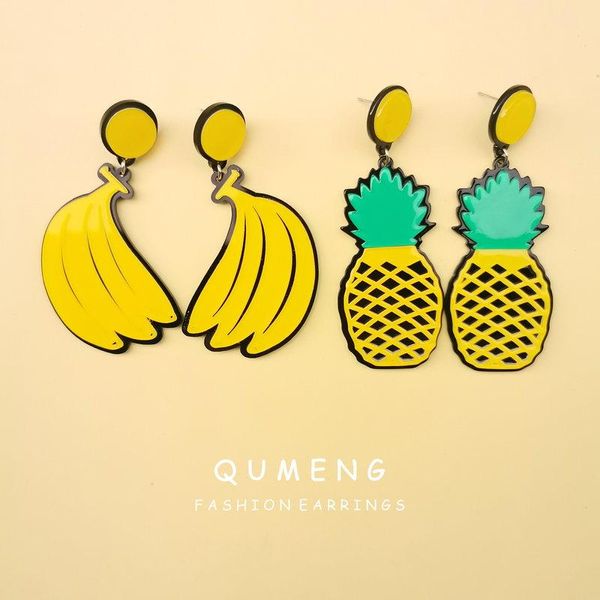 Boucles d'oreilles mignons ananas fruit de banane pour les femmes de style coréen résine en acrylique de boucle d'oreille dames gros punk