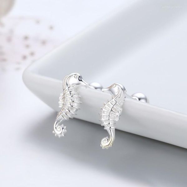 Pendientes de tuerca lindos de Plata de Ley 925 pura caballito de mar con rosca trasera para mujeres niñas niños pequeños Oorbellen Piercing joyería Aretes