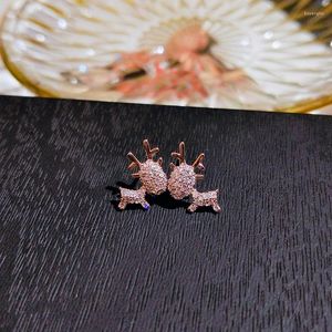 Boucles d'oreilles mignonnes couleur or rose cerf avec pierre de zircon bling pour les femmes bijoux de mode coréen