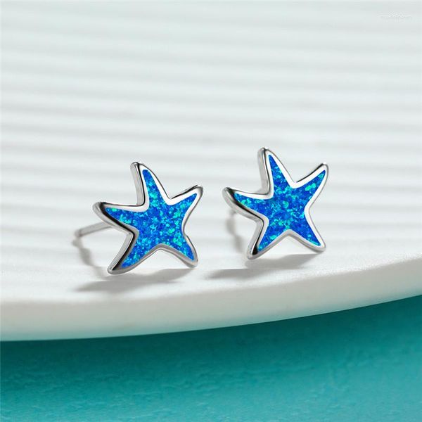 Pendientes de tuerca Linda estrella de mar pequeña Simple mujer blanco azul ópalo estrella de mar Boho Rosa oro plata Color para mujer