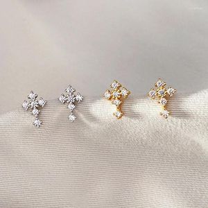 Oorknopjes Schattige Kleine 925 Sterling Zilveren Kristallen Kruis Studs Glanzende Pave CZ Zirkoon Charms Religieuze Oorsieraden Voor Vrouwen Meisjes