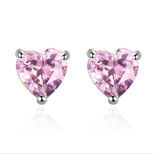 Boucles d'oreilles à tige mignon petit coeur ensemble rose CZ 925 vis en argent Sterling pour femmes filles enfants enfants bijoux Orecchini Aros Aretes