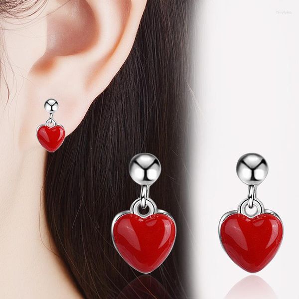 Boucles d'oreilles à tige mignon petit coeur de pêche rouge couleur argent vis pour femmes filles enfants enfants bijoux Orecchini Aros Aretes