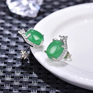 Pendientes De Botón Forma De Canguro De Ardilla Linda Pendiente De Vientre Grande Joyería De Oreja De Piedra Verde Y Roja Para Mujeres Joya De Circonio Cúbico Chapada Lateralmente