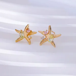 Boucles d'oreilles en forme d'étoile mignonne en Zircon pour femmes, bijoux plaqués or 18 carats, cerceau de perçage, décoration d'oreille, accessoires tendance, cadeau pour petite amie