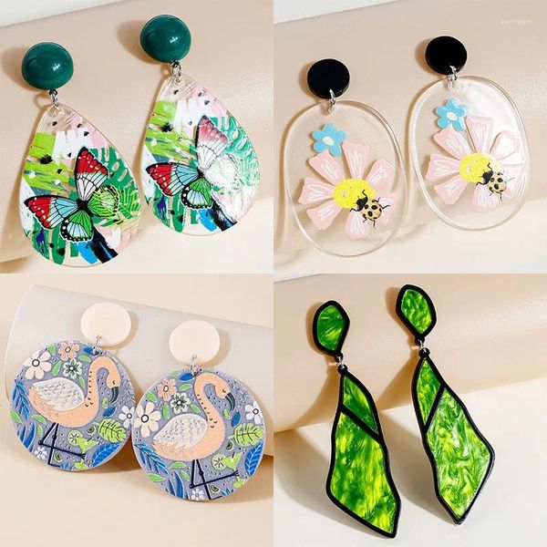 Pendientes de tuerca con colgante de corazón y mariposa para mujer y niña, joyería acrílica geométrica, regalos de fiesta