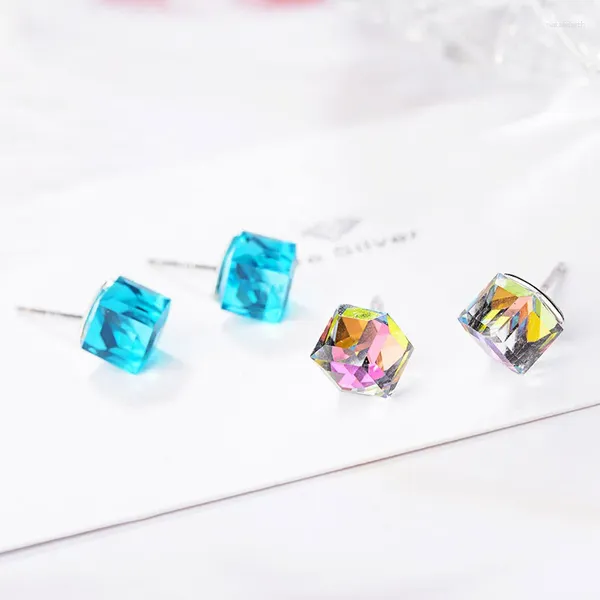 Pendientes de tuerca con forma de cubo mágico para mujer, aretes de plata 925, joyería de moda, regalo para mujer y niña