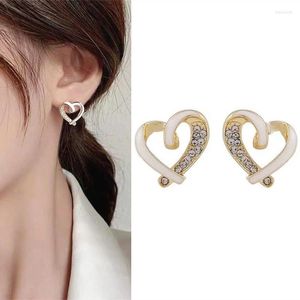 Boucles d'oreilles mignonnes en forme de cœur blanc, cristal coréen, goutte d'huile pour femmes, bijoux en métal à la mode, cadeaux Oorbellen Voor Vrouwen