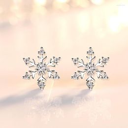 Boucles d'oreilles mignon zircone flocon de neige minuscule couleur argent mode fête bijoux accessoires cadeaux pour femmes fille Brincos