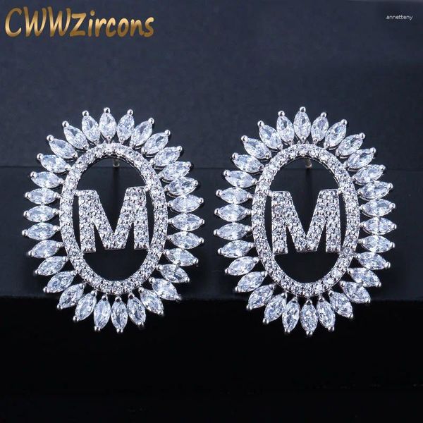 Boucles d'oreilles CWWZIRCONS Designer Large Round CZ Crystal Prénom Lettre pour les dames Amitié bijoux Gift CZ401