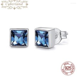 Boucles d'oreilles à tige Cyberland en argent sterling 925 avec cristal bleu carré pour femmes Brincos Para As Mulheres Gifts