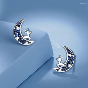 Boucles d'oreilles à tige CYJ européenne S925 en argent Sterling bleu CZ wapiti lune pour les femmes fête d'anniversaire cadeau bijoux