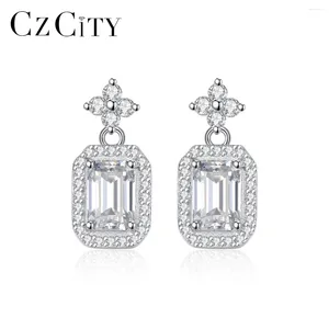 Boucles d'oreilles Czcity étoiles scintillantes avec carré Real Moisanite Oreing Bringon Fine Jewelry S925 STERLING Silver Wedding Bridal Fashon