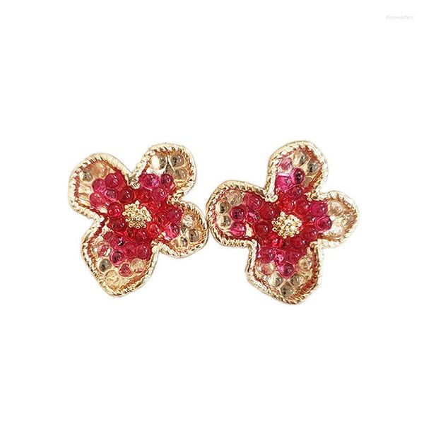 Pendientes de tuerca D037, conjunto de flores de cristal rosa dorado a la moda, pendientes, joyería para mujer, alta calidad