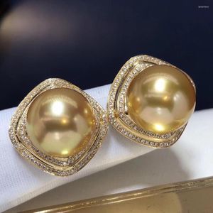 Boucles d'oreilles D503, bijoux fins, 11-12mm, or pur 14K, perles dorées naturelles de l'océan pour femmes