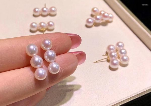 Boucles d'oreilles D528 perle bijoux fins solide or 18 carats 6-7mm Nature eau de mer japon Akoya Sakura perles roses pour les femmes