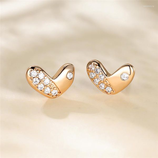 Boucles d'oreilles délicates en forme de petit cœur rond en Zircon, couleur or, minimaliste, tendance, bijoux pour femmes