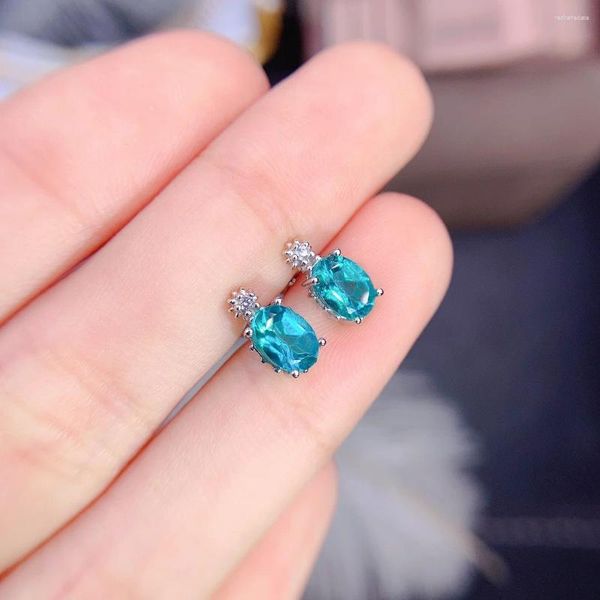 Boucles d'oreilles à goujons sterling sterling avec ovale 5x7 mm naturel paraiba topaze femmes pour cadeau