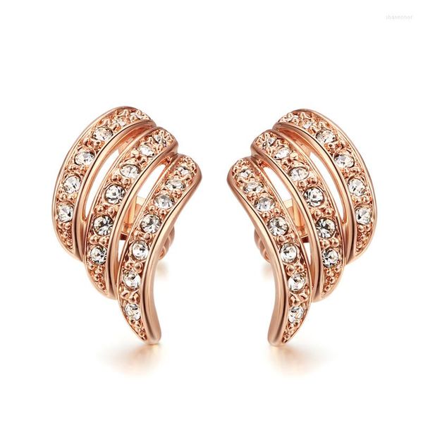 Pendientes de botón Marca DAN'S Ala de ángulo Vintage Cristal Cobre Color oro rosa Moda para mujeres # RG82264