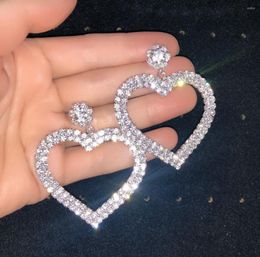 Boucles d'oreilles pendantes Bling strass coeur mariage goutte cristal cerceau boucle d'oreille pour femmes filles bohème bijoux scintillants