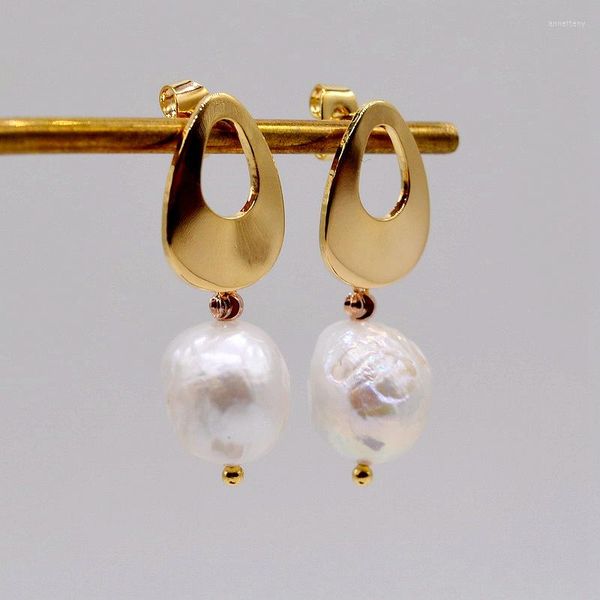 Boucles d'oreilles pendantes femmes véritable baroque naturel perle d'eau douce boule de flamme blanche creux plaqué or bijoux cadeau de mode