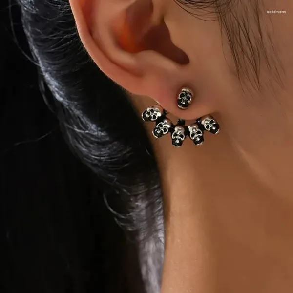 Pendientes de tuerca con calavera gótica oscura para hombres y mujeres, accesorios de cosplay de mago demonio Vintage, joyería gótica Punk para Halloween